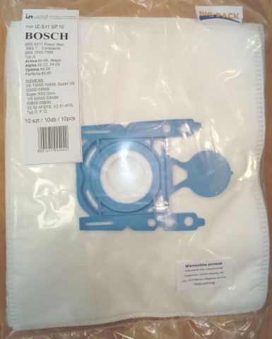 IZS11SP10 Invest Utángyártott porzsák mikroszálas Bosch porszívóhoz, 10 db/csomag - Porzsák, Hepa szűrő