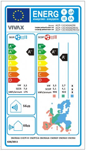 Vivax ACP-12CH35AERI+ Silver Mirror R-Design, Oldalfali, Inverteres, hűtő-fűtő split klíma szett, 3,5kW, A+++/A++, Wifi ready - Split klíma