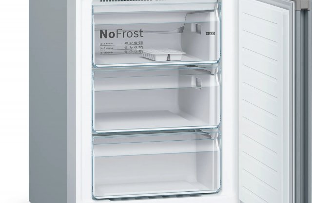 Bosch KGN39VLEB kombinált hűtőszekrény, 279+89 liter, E, NoFrost, Nemesacél kinézet