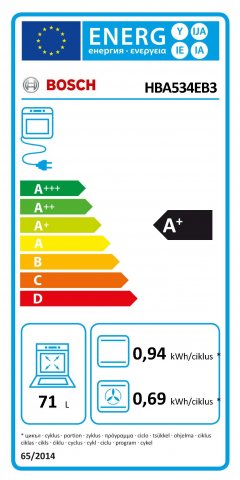 Bosch HBA534EB3 beépíthető elektromos sütő, 7 funkció, 71 liter, A+, fekete