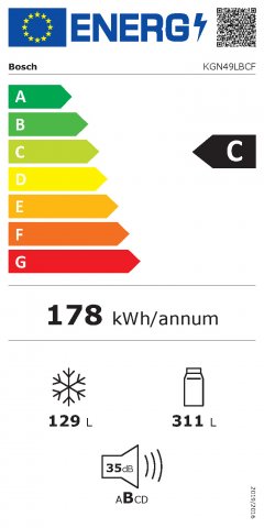 Bosch KGN49LBCF kombinált hűtőszekrény, 311+129 liter, C, Fekete üveg, NoFrost - Szabadonálló hűtő, hűtőszekrény