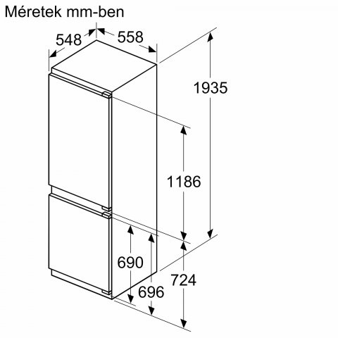 Bosch KIN96ADC0 beépíthető kombinált hűtőszekrény, 215+75 liter, C - Beépíthető hűtő, fagyasztó, borhűtő