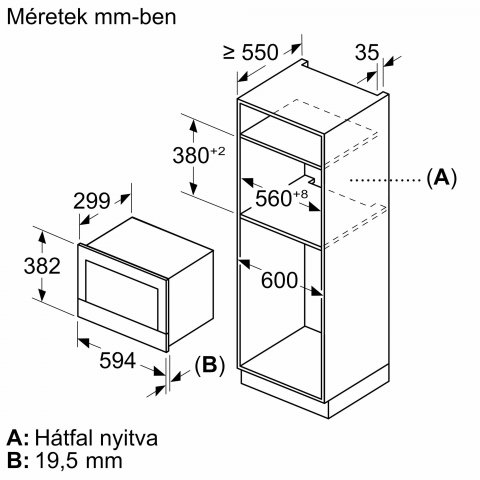 Bosch BFL9221B1 beépíthető mikrohullámú sütő, 21 liter, Fekete - Beépíthető Mikrosütő, Gőzpároló