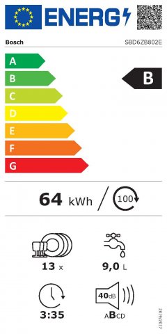 Bosch SBD6ZB802E teljesen integrálható mosogatógép, 13 terték, Home Connect, B - Beépíthető mosogatógép