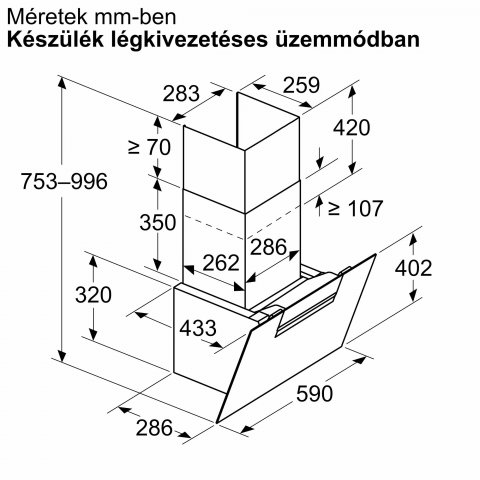 Bosch DWK67FN65 Serie 4 falra szerelhető döntött perimetrikus páraleszívó, 768m3, 60cm fekete üveg, A+ - Páraelszívó