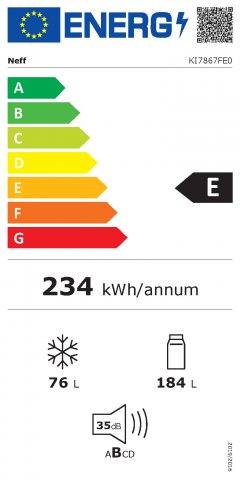 Neff KI7867FE0 N50 beépíthető kombinált hűtőszekrény, 184+76 liter, NoFrost, Home Connect, E - Beépíthető hűtő, fagyasztó, borhűtő
