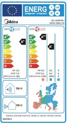 Midea MCB2-18-SP Breezeless E, 5,3kW hűtő-fűtő oldalfali split klíma szett, A++/A+, Wifi, R32 - Split klíma